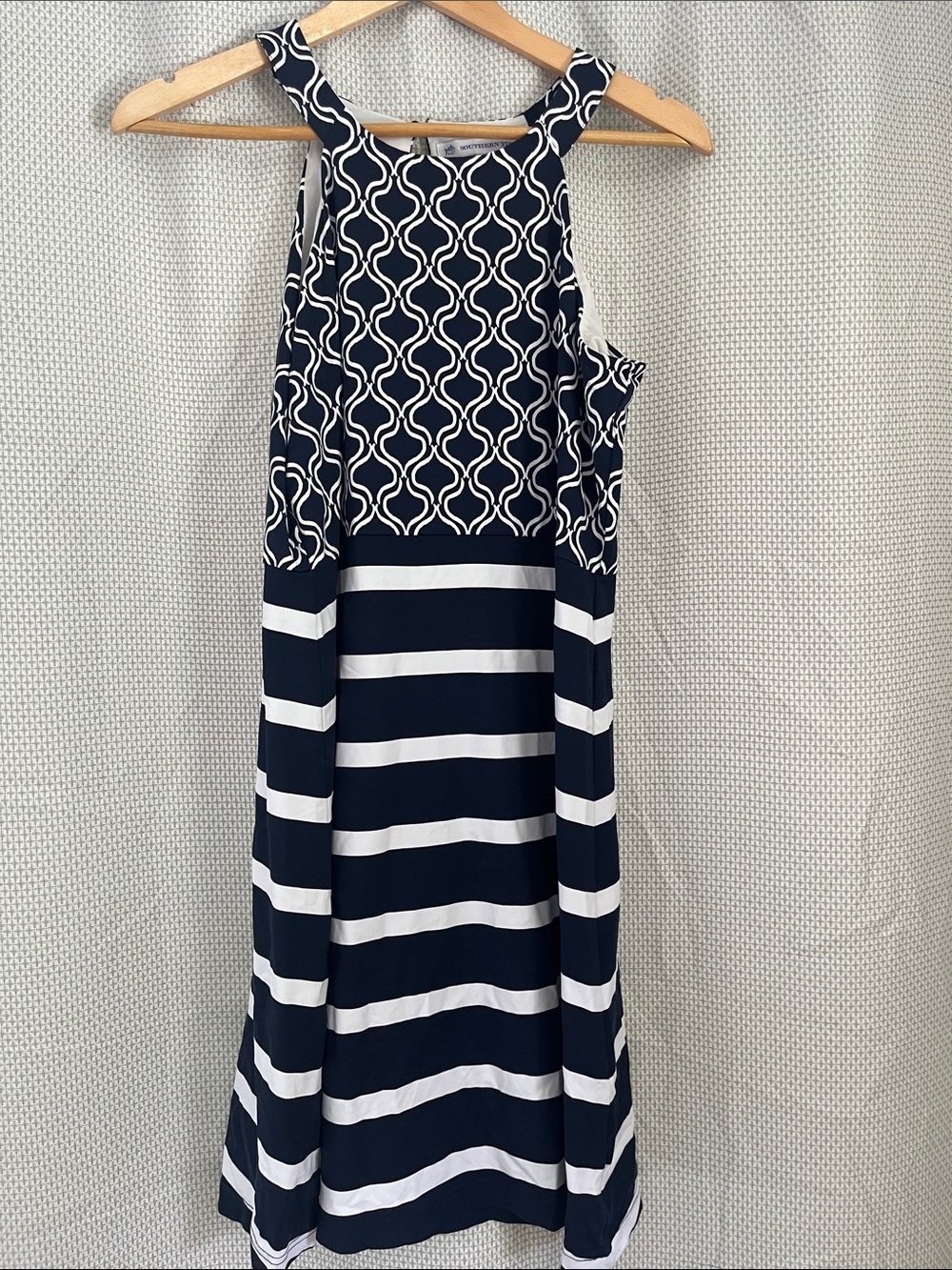 Southern Tide Navy and White Sleeveless Striped & Geometric Sundress